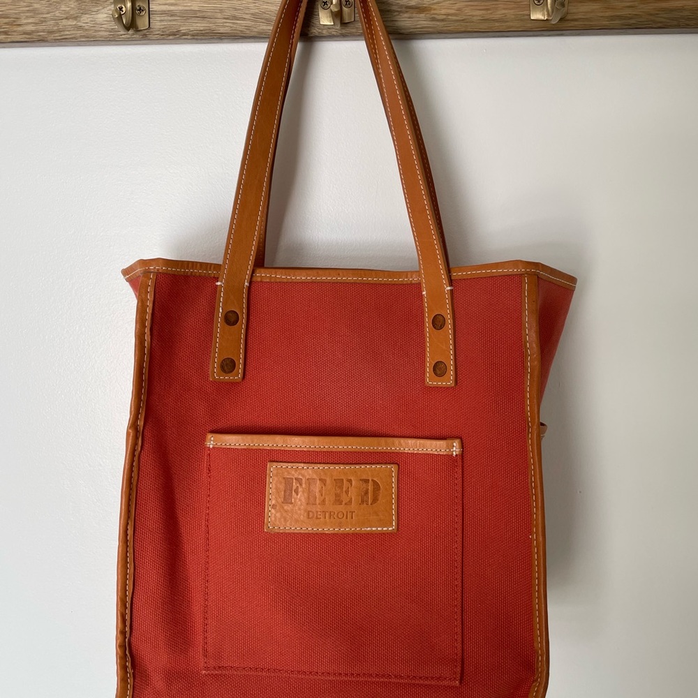 Limited Edition Shinola + FEED Sunset Orange Canvas Tote with Tan Leather Trim